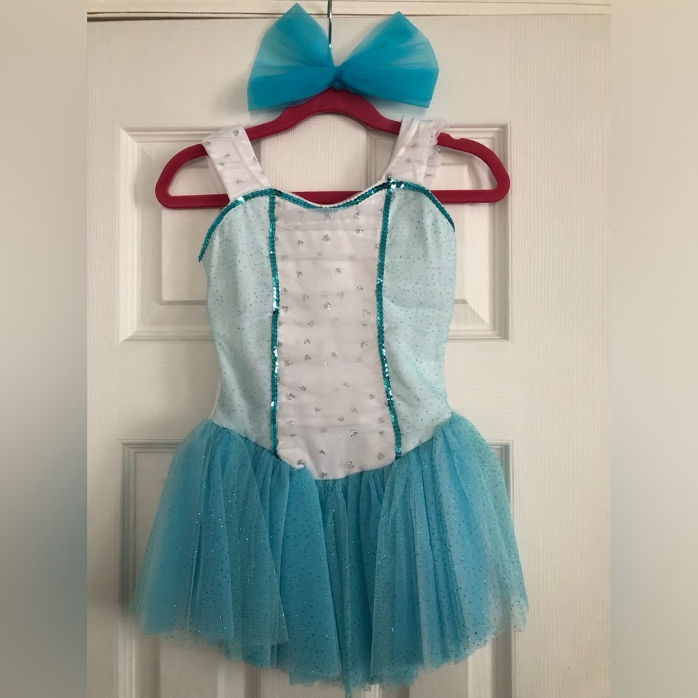 Girls silver heart blue tulle Sequin sparkly dance costume size small child